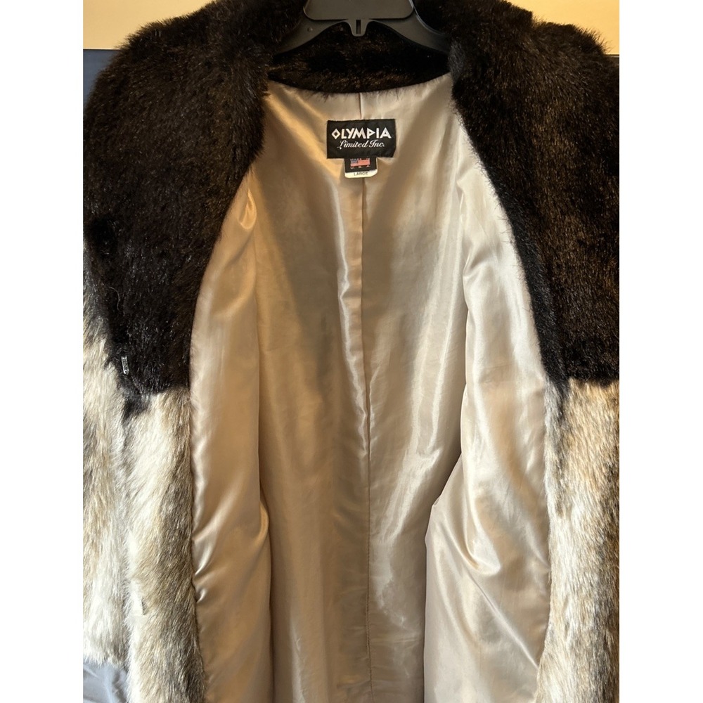 Olympia Limited Inc Faux Fur Coat Jacket Large USA Beige Brown Black Vintage‎ - Picture 7 of 8